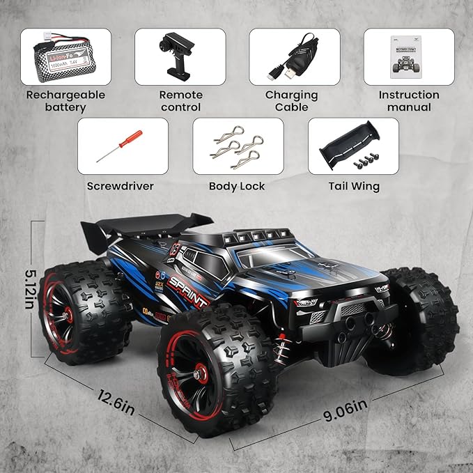 1/14 Fast RC Cars for Adults 48+ KM/H. 4WD All Terrain High Speed Remote Control Car.with 2.4 GHz Remote Control.with LED Shell Lights,Two Rechargeable Batteries Truck for Adults & Kids