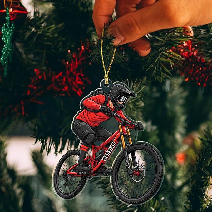 Cycling Cycle Christmas Ornament Gift for Men Brother Son Dad Uncle, Personalized Year & Name Cyclist Shaped Xmas Ornaments 2025, Customized Mountain Biking Decor Ornament Gift for Cycle Biker Rider