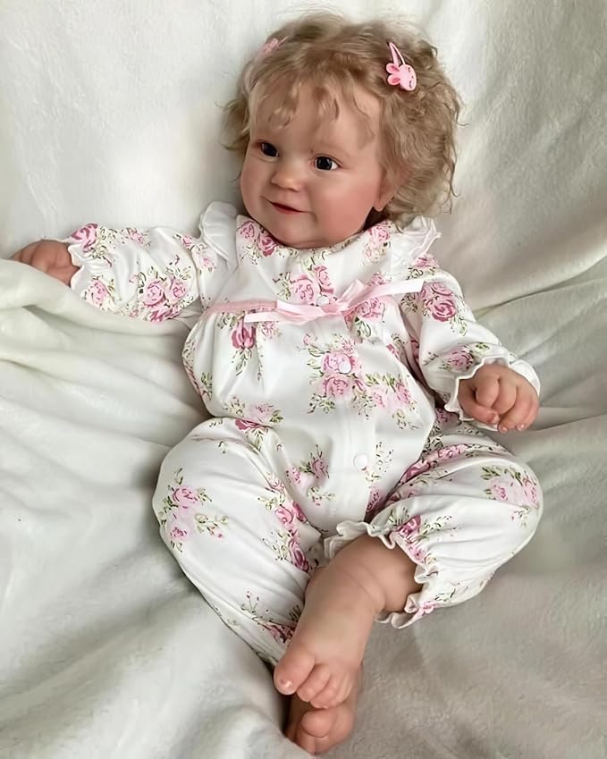 TERABITHIA 20 Inches Real Baby Size Rooted Curly Hair Sweet Face Lifelike Reborn Baby Doll Crafted in Full Body Vinyl Anatomically Correct Realistic Newborn Girl Dolls Washable for Girls