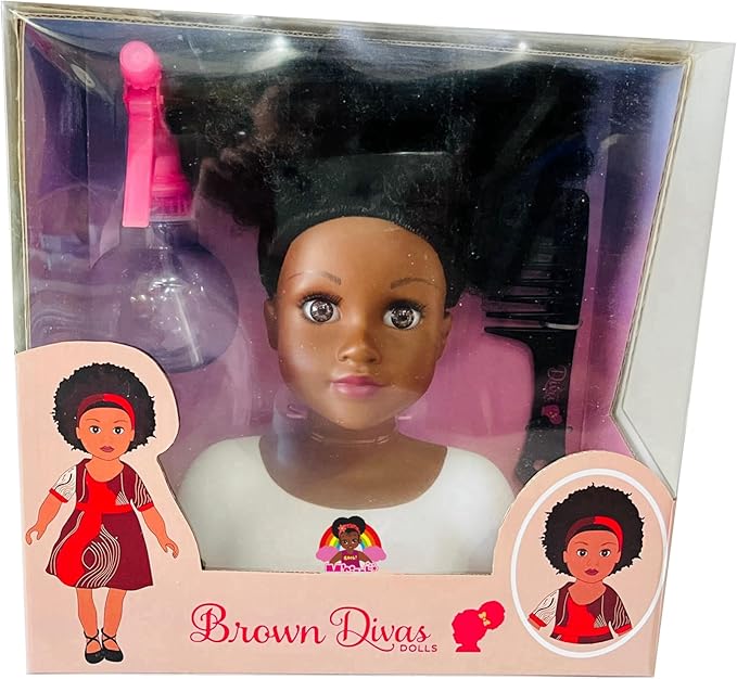 Black African Brown Styling Head Dolls with Curly Afro Hair and 5 Accessories, for Kids, Kids Toys for Ages 3 Up