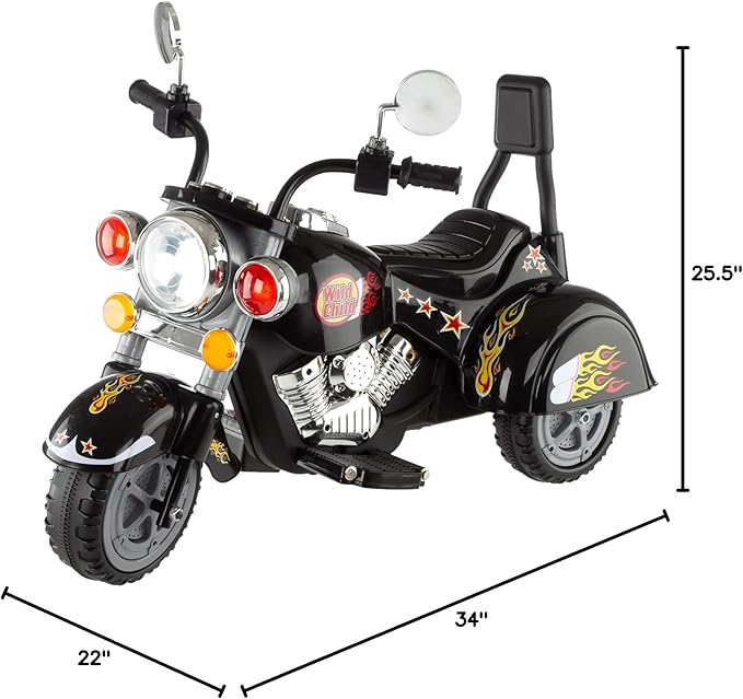 Kids Motorcycle Ride On Toy – 3-Wheel Chopper with Reverse and Headlights - Battery Powered Motorbike for Kids 3-5 years by Lil’ Rider (Black)