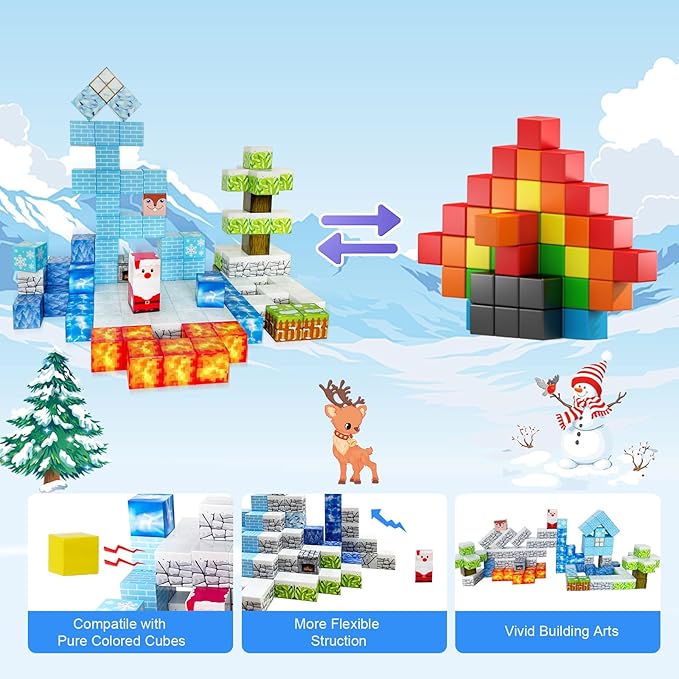Magnetic Blocks - 110PCS Magnets Building Blocks World Set for Kids Ages 3-5 5-7 8-12, Magnetic Tiles Game Preschool Toys for 3 4 5 6 Year Old Girls Boys Gifts (Ice World)