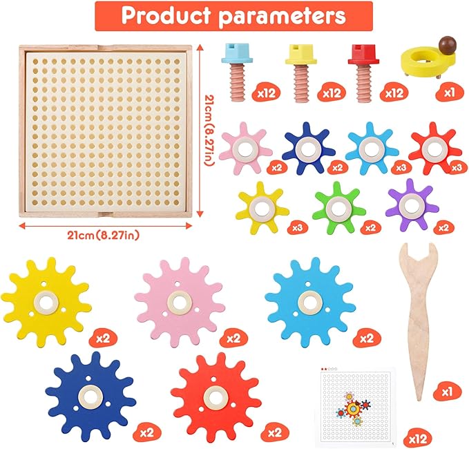 Wooden Gears Toys for Kids, Smart Toys Critical Thinking Puzzle Games, Gears Creative Kids Games Toy for Boys and Girls 3-4-5-6-7-8-9-10-11-12