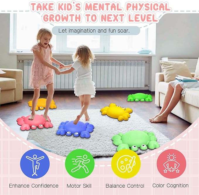 TOPNEW Toddler Stepping Stones for Kids, 6pcs Non-Slip Balance Stepping Stones for Promoting Children's Coordination Skills, Indoor & Outdoor Sensory Toys Obstacle Course for Kids Age 3 4 5 6 7+