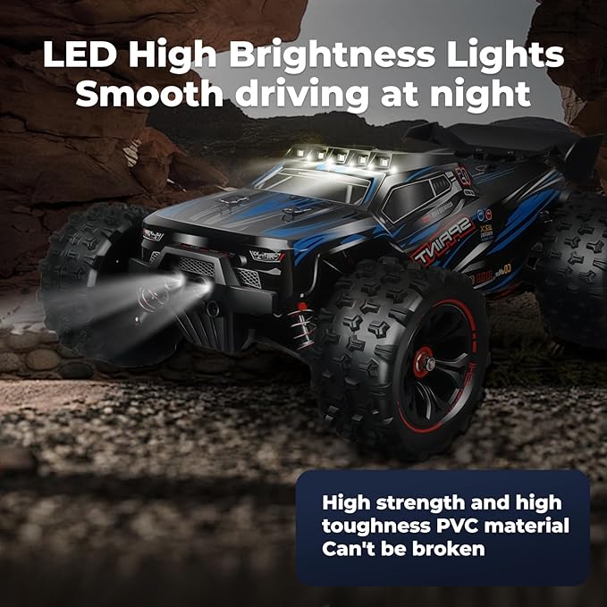 1/14 Fast RC Cars for Adults 48+ KM/H. 4WD All Terrain High Speed Remote Control Car.with 2.4 GHz Remote Control.with LED Shell Lights,Two Rechargeable Batteries Truck for Adults & Kids