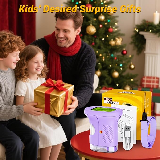 2.4" Screen Pocket Kids Microscope: 1000X Handheld Microscope for Photo and Video - Portable Science Kits STEM Toys – Christmas/Birthday Gifts for Girls & Boys Ages 3-12(Purple)