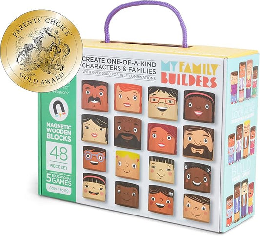 48-Piece Multiracial Family Play Set – Magnetic Wooden Diversity Building Blocks for Kids – SEL Toy Promoting Cultural Inclusion, Self-Esteem, and Eco-Friendly Play