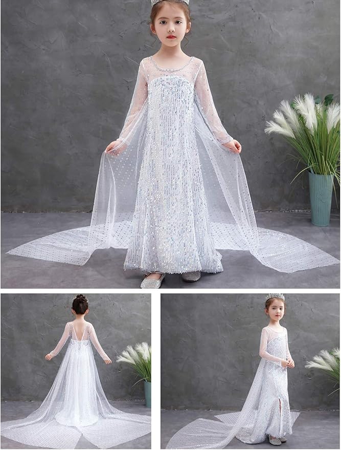 Luxury Princess Dress Costumes with Shining Long Cape Girls Birthday Party
