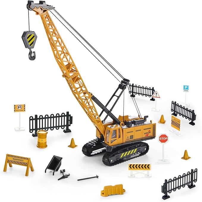 Joyfia 1: 55 Scale Crawler Crane Toy with Operating Buttons, Kids Construction Crane Vehicle Alloy Model Car, Boys Outdoor Sandbox Truck Toys Playset, Toddlers 3-8 Years Old Gifts