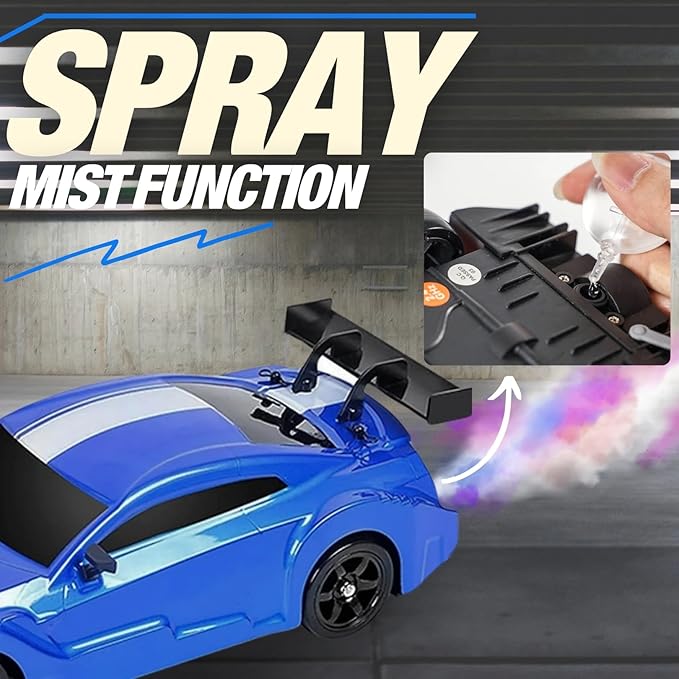 Liberty Imports RC Drift Car 1/16 2.4GHz 4WD Remote Control Sport Racing On-Road Vehicle with LED Light, Batteries and Drift Tires (Blue)