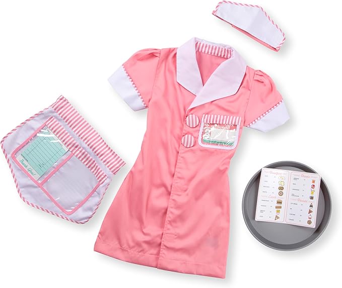Melissa & Doug Waitress Role Play Costume Set (7 pcs) - Includes Apron, Order Pad, Cap