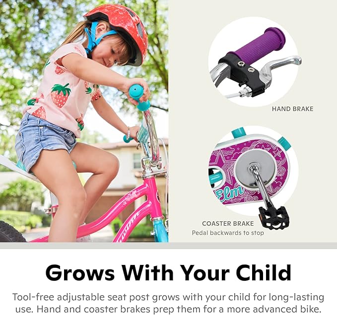 Schwinn Elm Bike, 12 Inch Bike for Kids Ages 2-4, SmartStart Ergonomic Design for Kids, Adjustable Seat Grows with your Child, Rear Coaster Brake and Front Caliper Brake, Training Bicycle