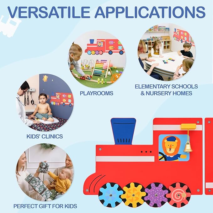 Monläurd® Wooden Train Activity Wall Panel for Kids, Sensory Wall Toy, Activity Cube, Wall Toys for Toddlers 1-3, Playroom Toys, Daycare Furniture, Montessori Busy Board