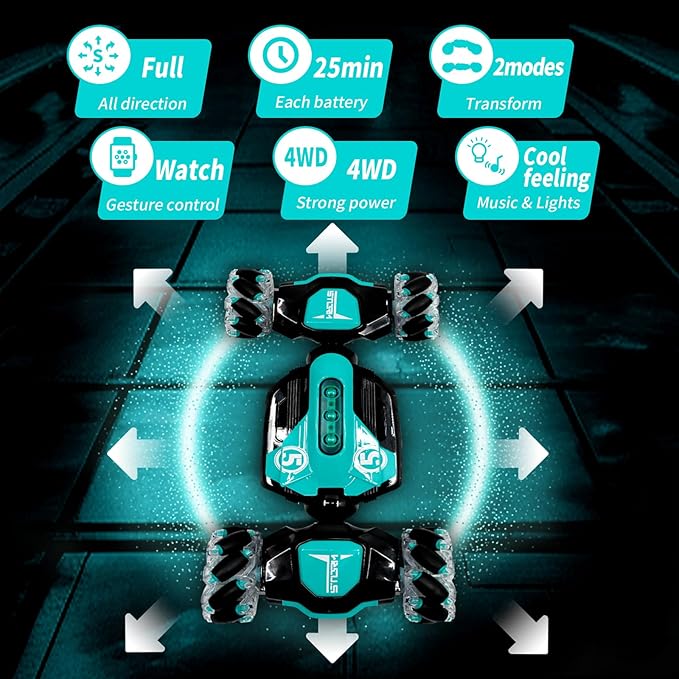 Gesture RC Car, 2.4GHz 4WD Gesture Sensing RC Stunt Car Toys,Double Sided 360° Rolling Rotating Rotation for 3 4 5 6 7 8-12 Year Old Boy Girls Toys(Blue)