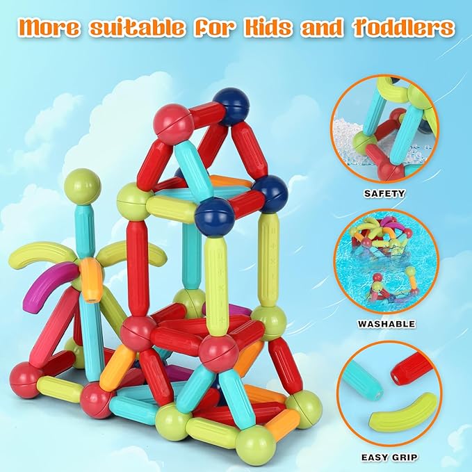 Magnetic Building Blocks Toy, Educational Magnetic Building Sticks, Toddler Toys, Magnet Toy Set, Montessori Toys for Boys Girls, Gift Set for Kid’s Early Educational Learning