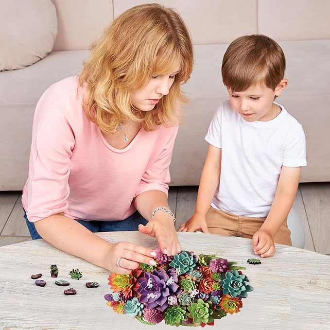 Succulent Waterfall Wooden Puzzles, 1000 Pieces Jigsaw Puzzles 28.1'' x17.3'', Unique Design Liberty Wooden Puzzles for Adults and Kids, Family Game Gift Medium Size