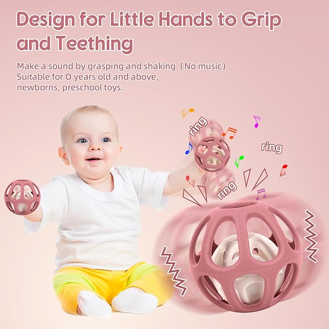 MCGMITT Baby Rattle Teether Toy, Easy Grasp Silicone Sensory Balls, Food Grade Stretchy Infant Toy Baby Ball, Montessori Teething Toy Gift for Infant Boys and Girls 0-6-12 Months