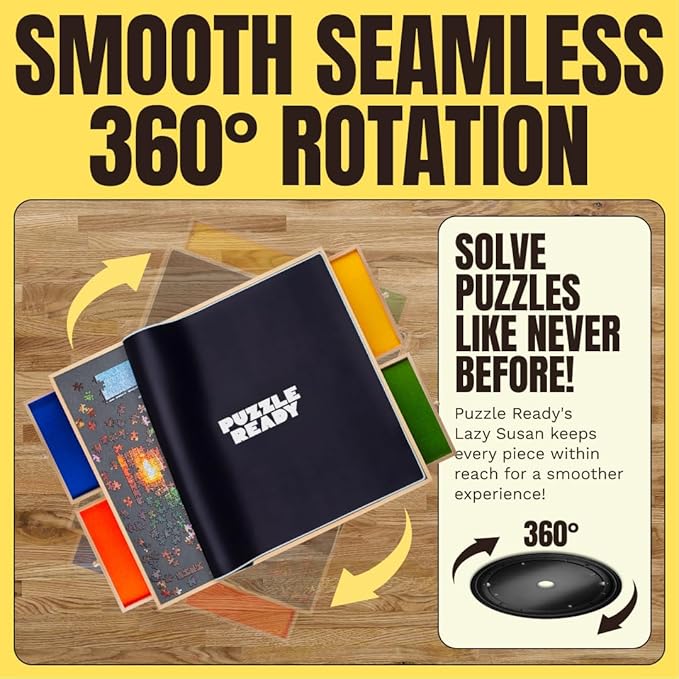 Puzzle Ready Puzzle Board with Drawers & Cover Mat - 1500-Piece Wooden Jigsaw Table - 37" X 28" Portable Board with Lazy Susan for Puzzlers - Colorful Puzzle Table Trays for Sorting