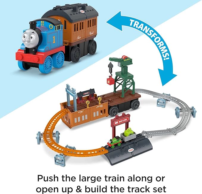 Thomas & Friends Toy Train Set 2-in-1 Transforming Thomas Playset with Track, Diecast Percy & Crane for Preschool Pretend Play Kids Ages 3+ Years