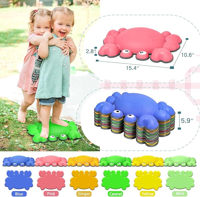 TOPNEW Toddler Stepping Stones for Kids, 6pcs Non-Slip Balance Stepping Stones for Promoting Children's Coordination Skills, Indoor & Outdoor Sensory Toys Obstacle Course for Kids Age 3 4 5 6 7+