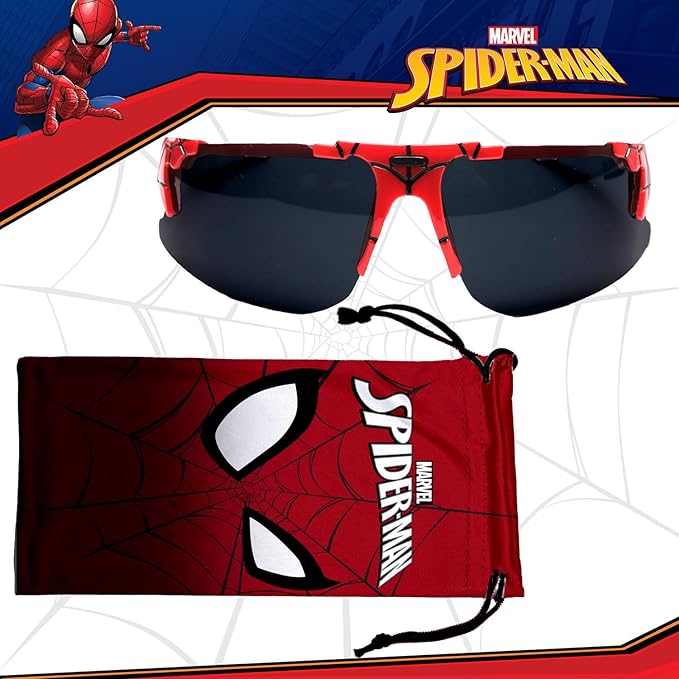 Marvel Spiderman Sunglasses for Kids - Stylish, Comfortable & Durable UV-Protective Spiderman Glasses With Soft Carrying Case