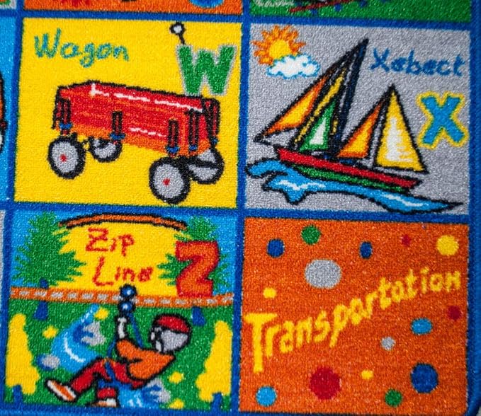 Mybecca Educational Kids Rug ABC Transportation Children Area Rug for Playroom & Nursery - Non Skid Gel Backing 39" x 58"