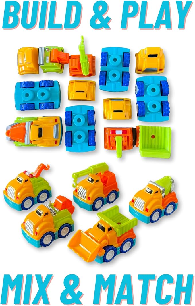 Construction Toy Trucks and Play Mat – Build & Play Vehicles with Foldable Mat & Storage Bag | Portable Travel Toy for Toddlers Kids Ages 2-5 | Easy Storage & Transport for Fun On-The-Go