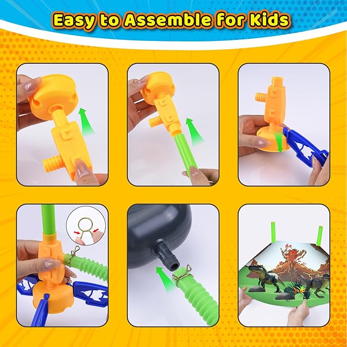 Dinosaur Toys Rocket Launcher for Kids, 8 Rockets with 2 Launcher Pads, Launch Up to 100 Ft, Outdoor Toys, Birthday Gifts for 3 4 5 6 7 8-12 Year Old Boys Girls