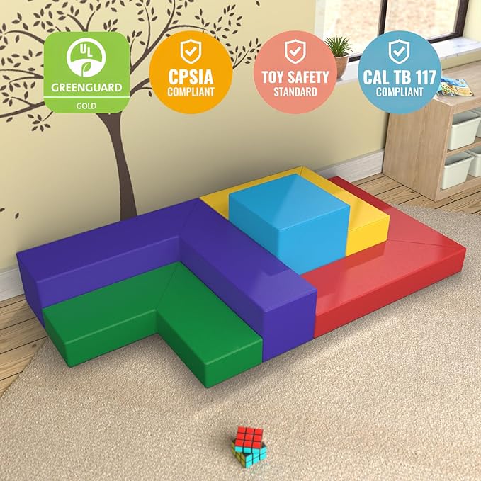 5 Piece Foam Climbing Blocks, Pu Leather Soft Play Large Baby Climbing Gym Indoor Climbing Toys for Toddlers 1-3 Inside