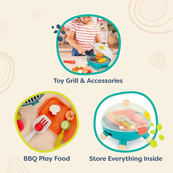 B. toys- Mini Chef - BBQ Grill Playset- Pretend Play BBQ Grill Play Set – Toy Grill & Play Food – Barbecue Role-Play Set for Kids- 3 Years + (16 Pcs)