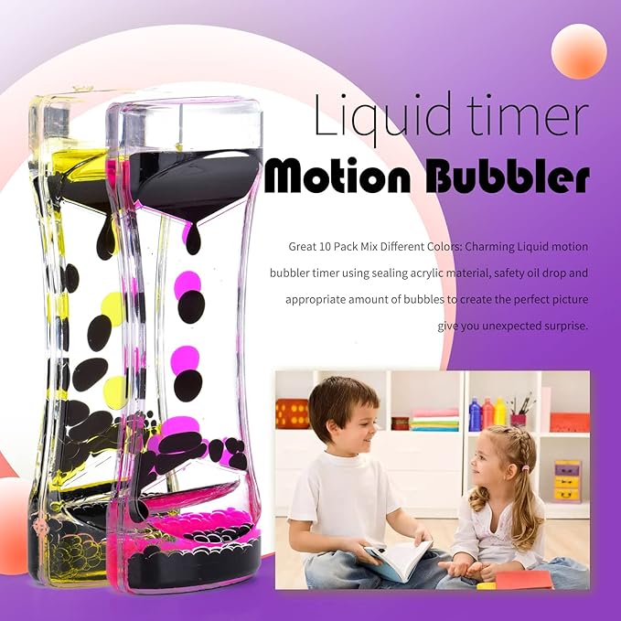 10 Pack Liquid Motion Bubbler Timers - Sensory Relaxation Fidget Toy for All Ages - Water Timer Sensory Play Toys for Office Home