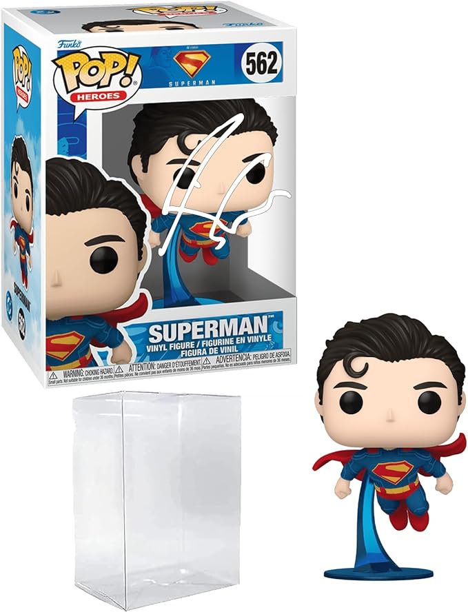 David Corenswet Superman #562 2025 Facsimile Signed Reprint Laser Autographed Funko POP! Heroes Justice League Figurine with Protector Case