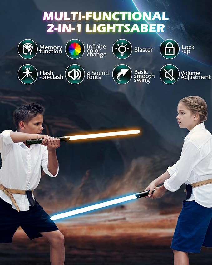 2 in 1 Dueling Lightsaber Double Light Saber,Lightsabers for Adults Christmas Birthday Gifts, 2Packs Fx Saber with 12 Colors Light Sabers for Kids Toys Teens Halloween Cosplay Children's Day Party