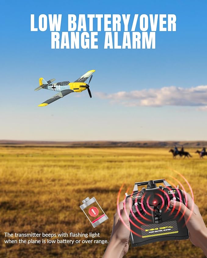 VOLANTEXRC RC Plane, 4 Channel Remote Control Airplane BF109 Fighter RTF with Aileron, Gyro, Aerobatics & 3 Modes Easy to Fly, Hobby Radio Controlled Aircraft for Beginners, Kids & Adults (Yellow)