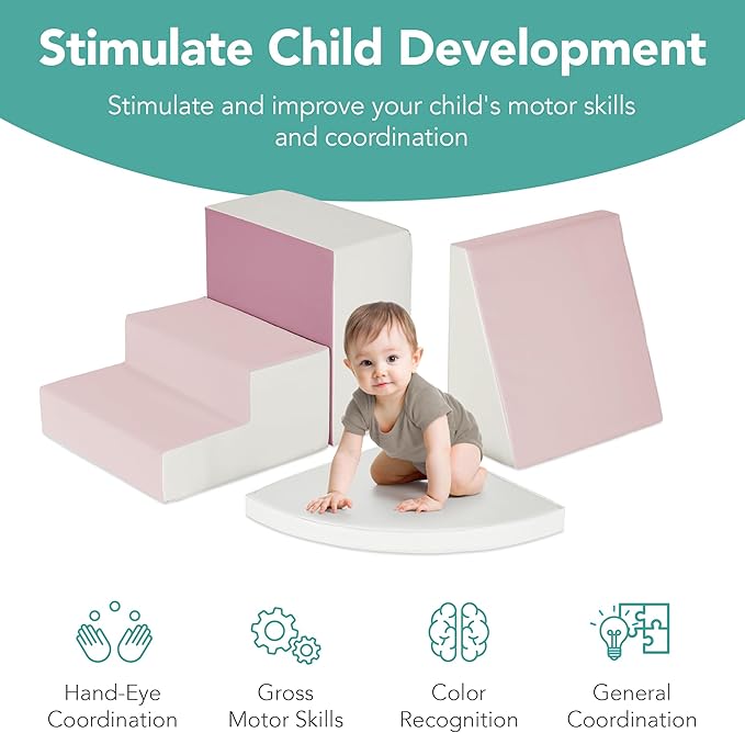 Best Choice Products 4-Piece Kids Climb & Crawl Soft Foam Block Activity Play Structures for Child Development, Color Coordination, Motor Skills - Pink