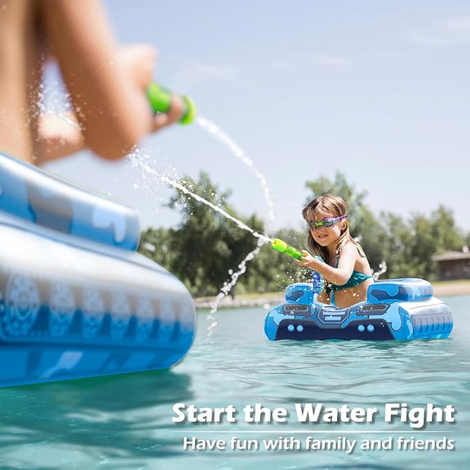 Inflatable Tank Pool Floats Kids - Jasonwell Toddler Pool Floaties Swimming Pool Tank with Water Cannon Gun Swim Floaty Rafts Lake Beach Party Pool Toys for Boys Girls Toddlers Kids