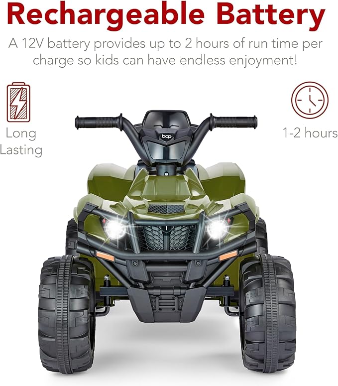 Best Choice Products 12V Kids Ride-On Electric ATV, 4-Wheeler Quad Car Toy w/Bluetooth Audio, 2.4mph Max Speed, Treaded Tires, LED Headlights, Radio - Army Green