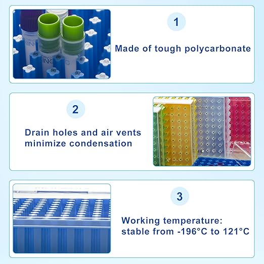 Polycarbonate Freezer Boxes for Sample Storage, 2 in 100-Well Cryoboxes, Assorted Colors Laboratory Vial Storage Boxes, Case of 20