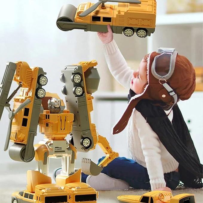 Mangetic Transform Engineering Car Assembled Toys, Transforming Robot Car Toy, Kids' Play Construction Vehicles, Outdoor Toddlers Activities Toys Magnetic Blocks for Kids Age 3-8(Yellow-35pcs)