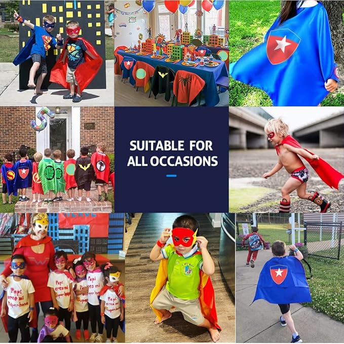 Superhero Capes Set and Wristbands Kids Costumes Halloween Christmas Cosplay Dress Up for Boys Girls