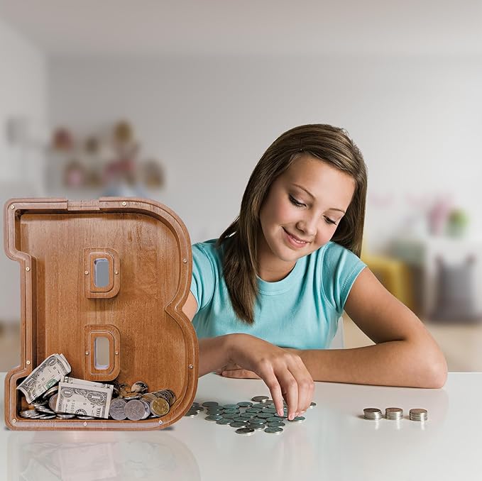 Personalized Wooden Letter Piggy Bank for Kids Larger Letter Piggy Bank for Boys and Girls Initial Coin Bank Customized Piggy Bank Perfect Wood Kids Money Bank for Birthday and Festival