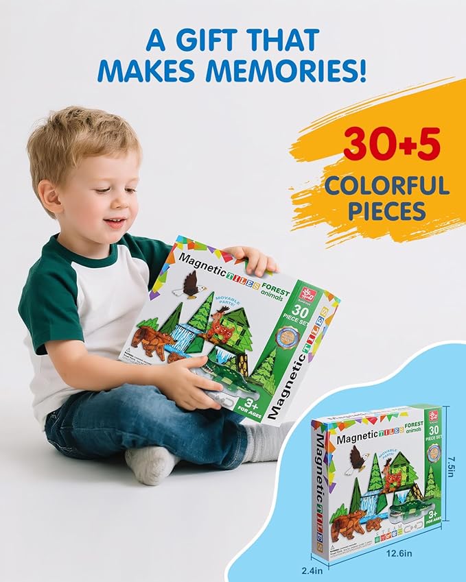 Magnetic Tiles Animals & Dinosaurs Toys, STEM Educational Building Blocks, Sensory Set 35 PCS for Toddlers Kids Ages 3-5 5-7, Boys Girls Birthday Gift Age 3+