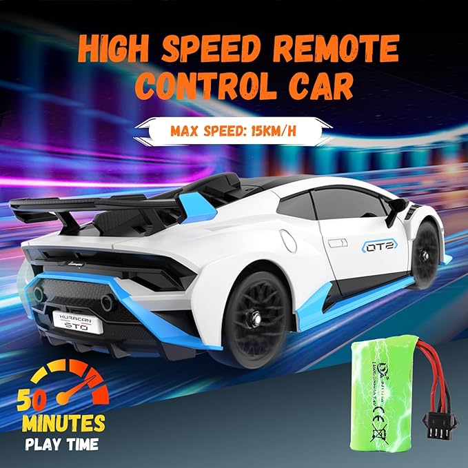 Lamborghini Remote Control Car, 1:18 Scale Official Licensed Lamborghini Toy Car, 2.4Ghz RC Drift Car Toys for Boys Age 6-8 4-6 8-12 Year Old Birthday Gift Ideas, Drift Race Cars (White)