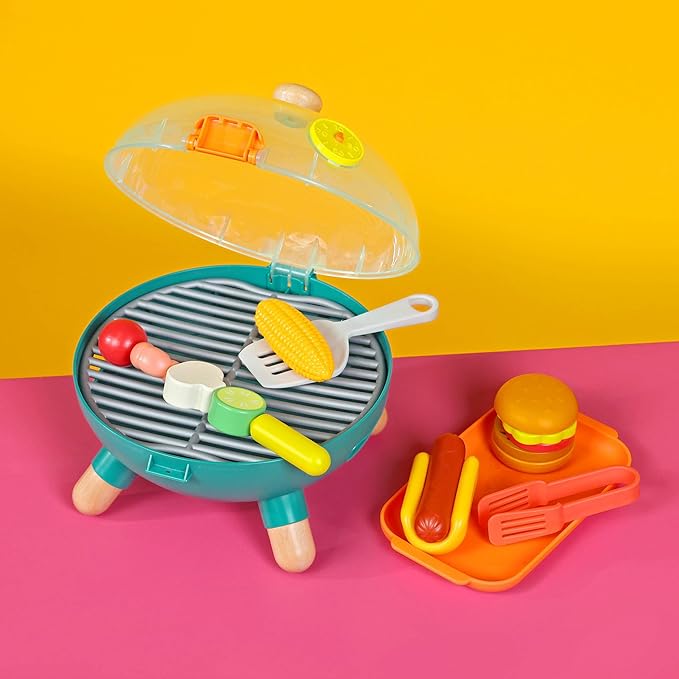 B. toys- Mini Chef - BBQ Grill Playset- Pretend Play BBQ Grill Play Set – Toy Grill & Play Food – Barbecue Role-Play Set for Kids- 3 Years + (16 Pcs)