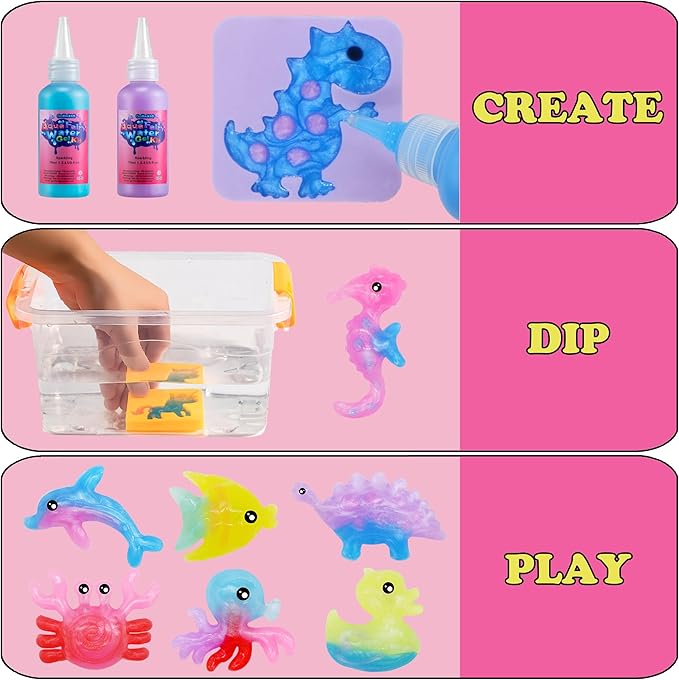 Magic Water Elf Toy Kit,12 Bottles 18 Molds 70ML Aqua Fairy Water Gel Kit for Kids with Sparkling Magic Gel, Crate Your Own Magic Water Elf Aqua Fairy Water Pets Craft Kits for Kids