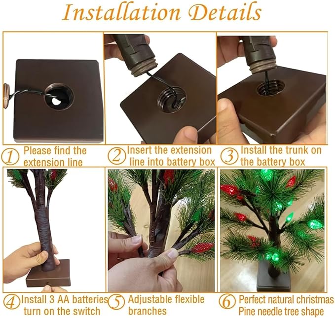 2 Pack Christmas Decorations Indoor Artificial Lighted Christmas Tree with C6 Strawberry,Total 48 LED Battery/USB Operated Pine Tree for Tabletop Fireplace Harvest Home Indoor Xmas Decor