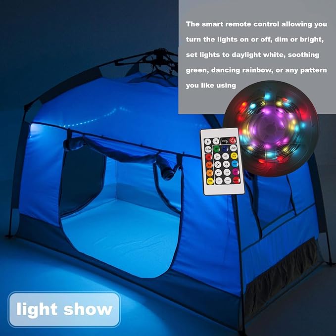 Easy Set Up Kids Playhouse with Nice LED Light Strip and 3 Large Opens,Portable Children Play Tent & Privacy Room for Indoor & Outdoor Games with Carry Bag-Free Space for Toddlers-Birthday Gifts