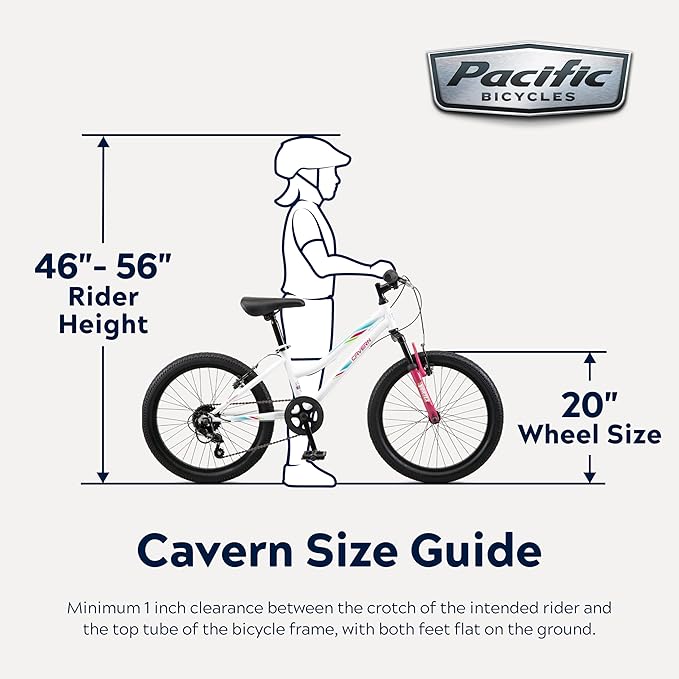 Cavern Mountain Bike for Youth or Adult Boys Girls, 7 or 21-Speed Twist Shifter Options, 20/24/26-Inch Wheels, 11 to 17.5-Inch Steel Frame, Front Suspension, Kickstand Included
