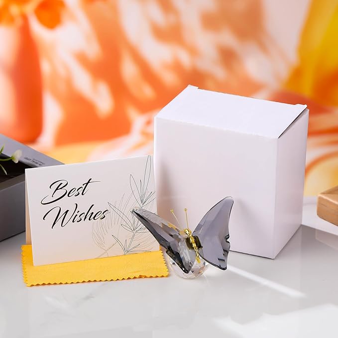 Movdyka Crystal Butterfly Decor Figurines for Mom Women, Grey Glass Butterfly Craft Desk Office Dcorations Table Centerpieces, Animal Ornaments Paperweight