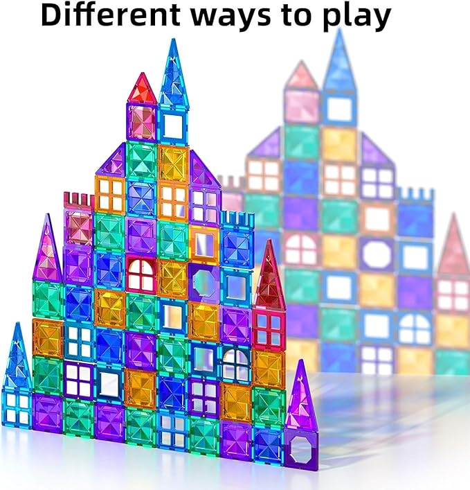 TEMI Magnetic Tiles,180 Piece Building Blocks, Magnets Building Set, STEM & Learning & Education Toys Christmas Toy Gift for Ages 3 4 5 6 7 8+ Year Old Toddler Kids Boys and Girls